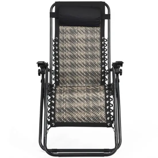 Tangkula Grey Folding Recliner Patio Rattan Zero Gravity Lounge Chair With Headrest image {4}