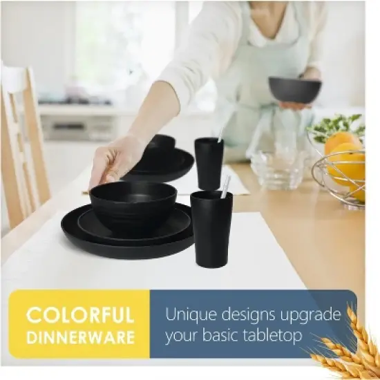 Itopfox 80-Piece Kitchen Plastic Wheat Straw Dinnerware Set, Includes Plates, Cups & Flatware, Dishwasher Safe, Unbreakable for Outdoor Use, Black image {4}