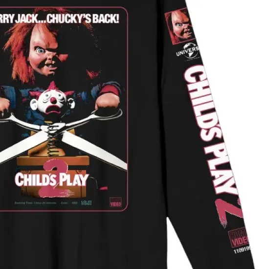 Chucky Child's Play 2 VHS Cover Art Crew Neck Long Sleeve Men's Black Tee image {2}