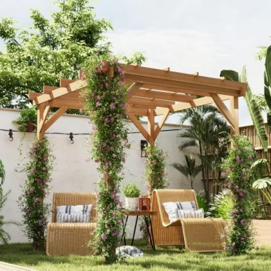 Outsunny Outdoor Pergola, Wood Gazebo Grape Trellis with Stable Structure, Dark Brown image {2}