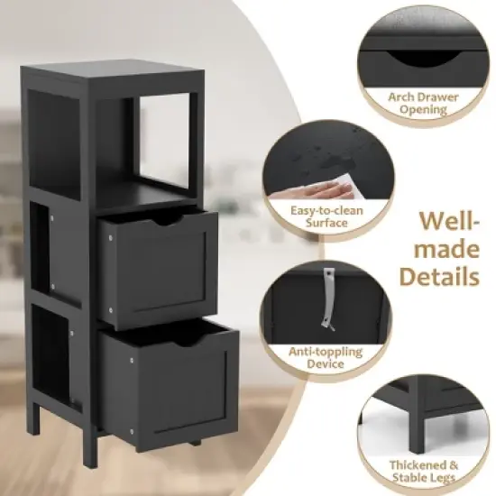 Costway Bathroom Floor Cabinet Freestanding Side Storage Organizer with 2 Removable Drawers Brown/Grey/Black image {6}