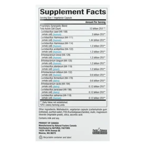 Natural Factors Ultimate Probiotic, 12/12 Formula, 12 Billion CFU, 120 Vegetarian Capsules image {1}