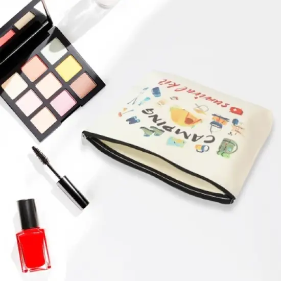 Unique Bargains Durable Outdoor Camping Items Pattern Makeup Bag Beige 1 Pc image {3}