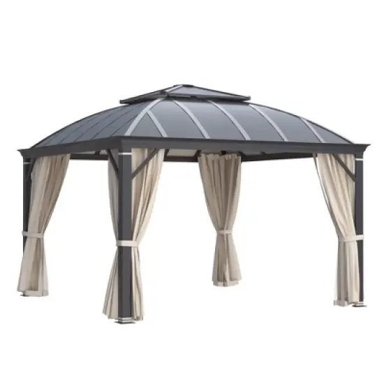 EROMMY 12'x12' Hardtop Gazebo Patio Furniture, Aluminum Frame Double Roof, Privacy Curtains and Premium Net for Patio Lawn and Garden image {3}