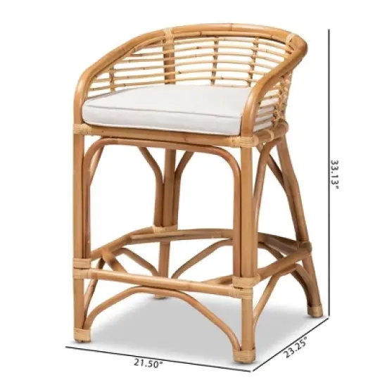 Rose Fabric Upholstered and Rattan Counter Height Barstool White/Natural - bali & pari image {6}