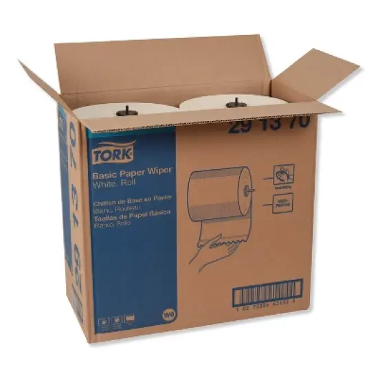 Tork Basic Paper Wiper Roll Towel, 1-Ply, 7.68" x 1,150 ft, White, 4 Rolls/Carton image {2}