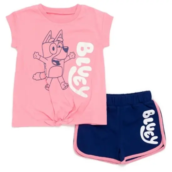 Bluey Girls T-Shirt and Dolphin Active French Terry Shorts Outfit Set Toddler to Little Kid  image {8}