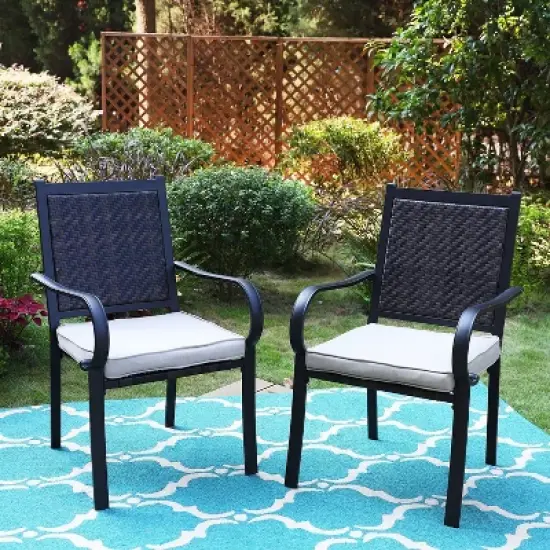 5pc Patio Set with Steel Table & Wicker Rattan Dining Chairs with Cushions - Captiva Designs image {11}