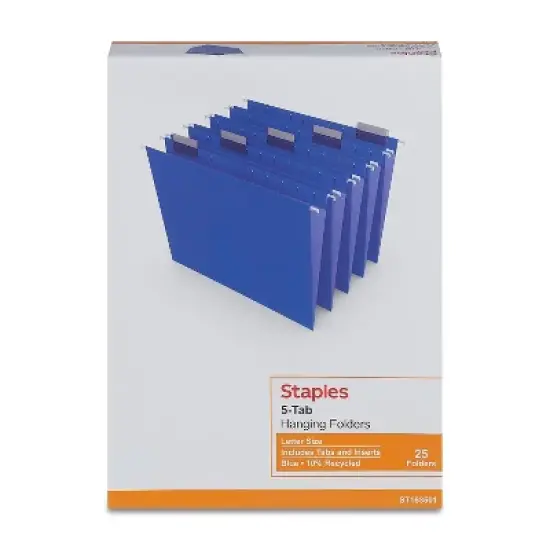 Staples Hanging File Folders 5-Tab Letter Size Blue 25/Box (163501) TR163501 image {4}