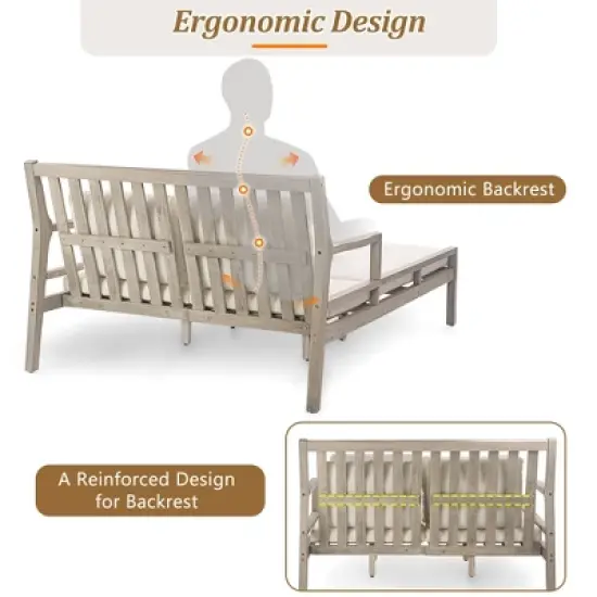Outdoor Patio Acacia Wood Double Daybed Sunbed with Four Pillows image {5}