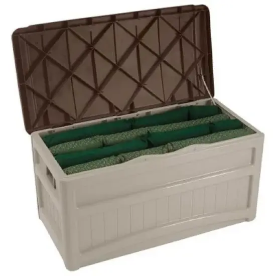 Suncast 73 Gallon Outdoor Patio Resin Deck Storage Box w/ Wheels, Taupe (2 Pack) image {4}