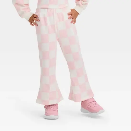 Grayson Mini Toddler Girls' Checkered French Terry Flare Pants - Pink image {3}