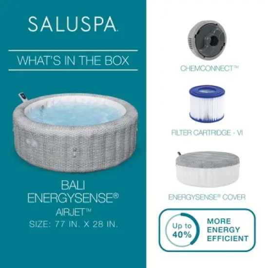 Bestway SaluSpa Bali Smart AirJet Inflatable Hot Tub Round Portable 4 to 6 Person Spa with 140 AirJets, App Control and EnergySense Cover, Grey Rattan image {2}