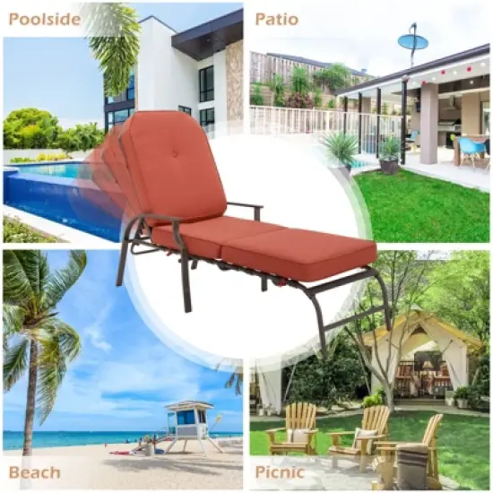 COWLOWN Orange Adjustable Outdoor Chaise Lounge Chair, Patio Recliner with Armrest and Cushion, Ideal for Deck, Poolside, Backyard image {1}