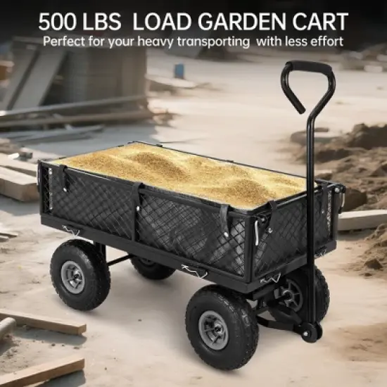 500 Lbs Capacity Heavy Duty Mesh Steel Garden Cart, Folding Utility Cart w/Removable Side Nets & 10 in Pneumatic Tires for Gardens, Lawns, Yards image {5}