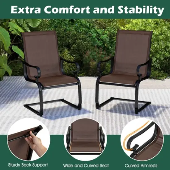 Costway Set of 2 Patio Chairs C-Spring Motion Chairs with Quick-drying & Breathable Fabric image {7}