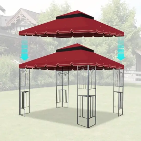 DOMETOUR 10x10 Ft Outdoor Patio Gazebo Replacement Canopy,Double Tiered Gazebo Tent Roof Top Cover Only GreatWall border(Frame Not Include)-Red image {3}