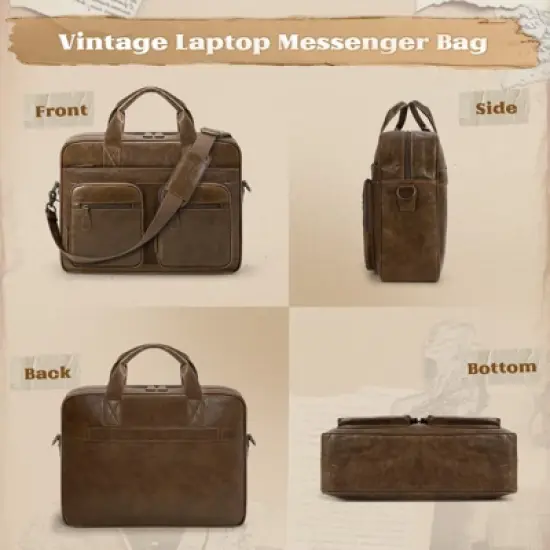 Vintage Messenger Bag  Vegan Leather Computer Laptop Bag Waterproof Briefcases image {2}