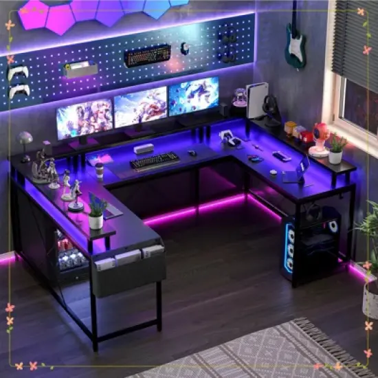 78" U-Shaped Gaming Desk - Reversible L-Shaped Computer Desk with Power Outlets image {5}