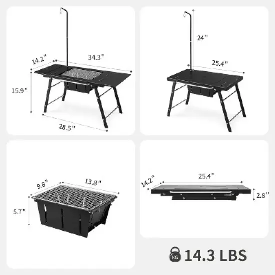 Naturehike Portable IGT Table with Charcoal Grill, Folding Camping Table and BBQ Grill with Desk Extension & Lantern Stand image {2}