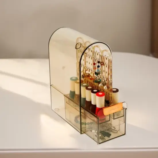 Unique Bargains Dust-proof Makeup Organizer with 1 Drawers for Lotions Cream Brown 1 Pc image {1}