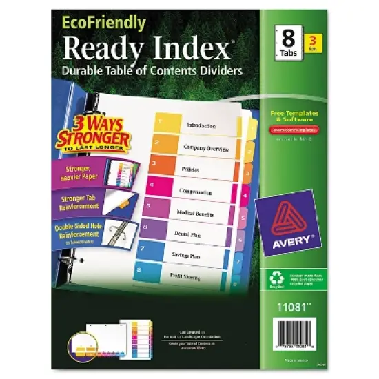 Avery Ready Index Customizable Table of Contents Asst Dividers 8-Tab Ltr 3 Sets 11081 image {9}