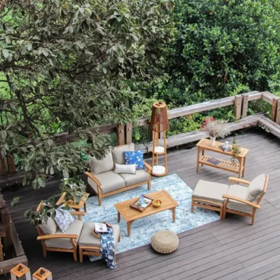 Cambridge Casual Caterina Teak Outdoor Patio Ottoman with Cushion image {4}