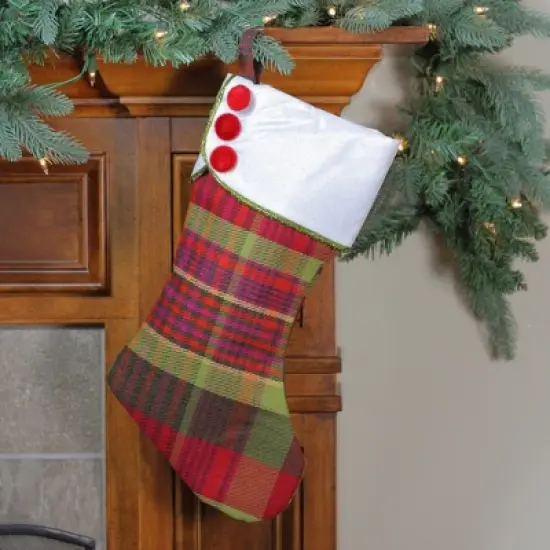 Northlight 19" Multi-Color Plaid Christmas Stocking with Green and Yellow Trim and Red Buttons image {2}