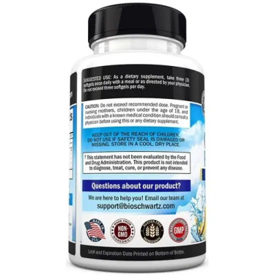 Omega 3 Fish Oil Softgels, 1200mg EPA and 900mg DHA Fatty Acid, Supports Joint, Eyes, Brain & Skin Health, Burp-less Lemon Flavor, Bioschwartz, 180ct image {3}