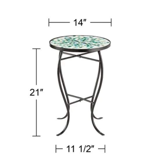 Teal Island Designs Modern Mosaic Black Round Outdoor Accent Side Table 14" Wide Aqua Blue Front Porch Patio Home House Balcony Deck Shed image {6}