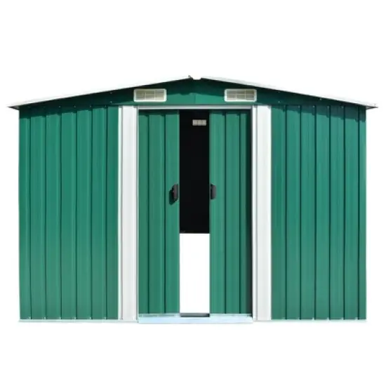 vidaXL Garden Shed Storage House for Tools Backyard Garage Patio Furniture Metal - Green 101.2" x 192.5" x 71.3" image {9}