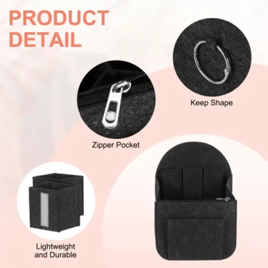 Unique Bargains Protective Lining Makeup Bags and Organizers Encrypted Felt Purse Insert 7.7" x 5" x 11" image {2}