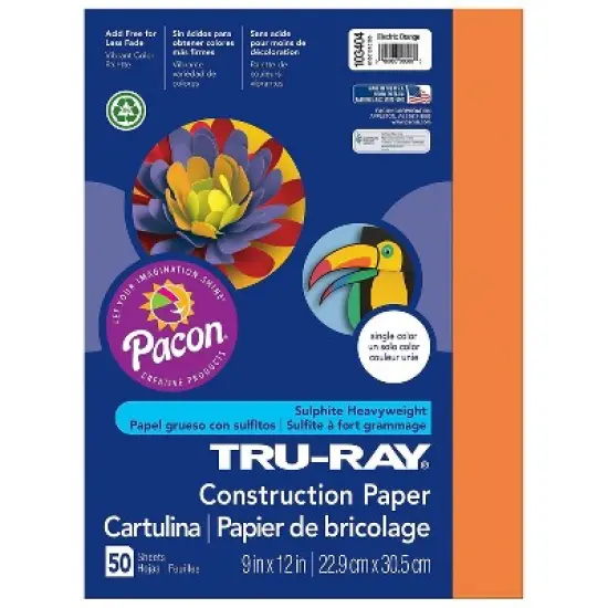 Pacon Tru-Ray 9" x 12" Construction Paper Electric Orange 50 Sheets/Pack 6/Pack (PAC103404) image {1}