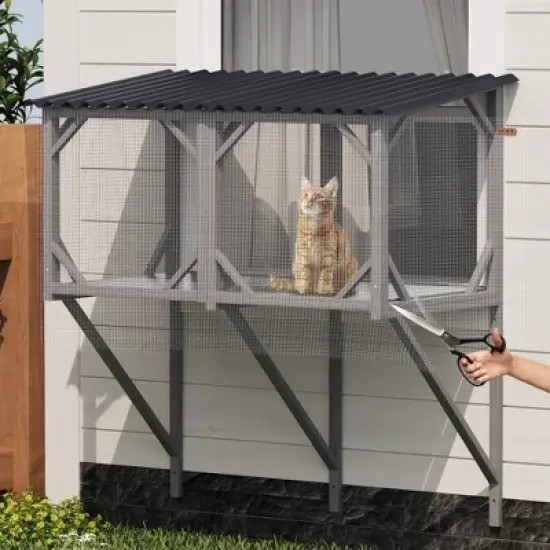 KWPZQEB Cat Catio, Window Box Enclosure with 3 Triangular Bracket, Cat Window Perch with Canopy for Playing, Sunbathing,Napping,Nature Friendly Design image {7}