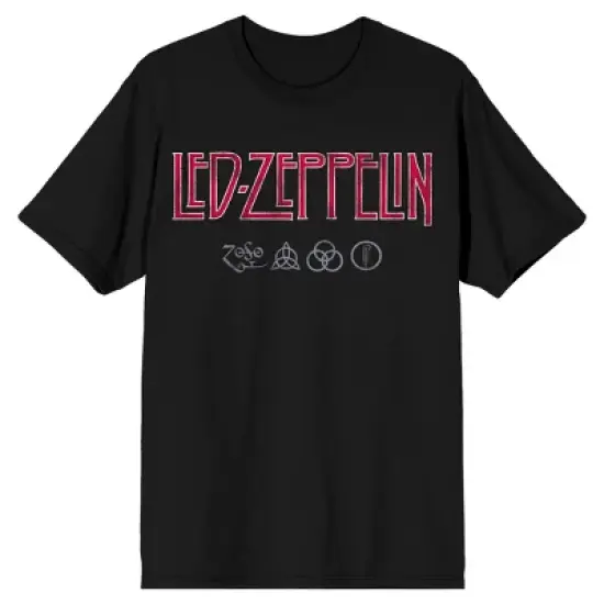 Led Zeppelin Distressed Logo With Symbols Crew Neck Short Sleeve Black Adult T-shirt image {3}