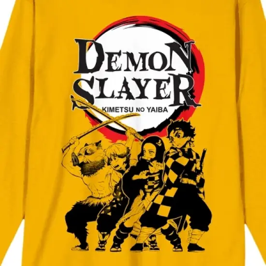 Demon Slayer Oversized Character Group Shot & Logo Men's Yellow Crew Neck Long Sleeve Tee image {1}