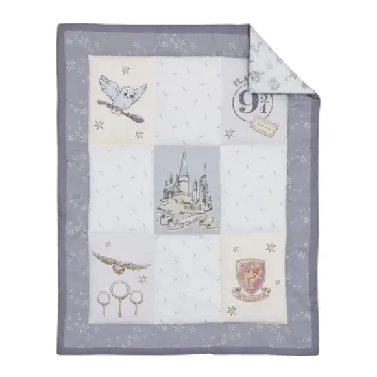 NoJo Warner Bros Harry Potter Magical Moments 3 Piece Nursery Mini Crib Bedding Set - Comforter and Two Fitted Mini Crib Sheets, Gray & White image {1}