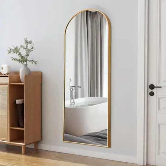 Malinda 64" x 21" Arched Free Standing Body Mirror, Metal Framed Full Length Wall Mirror, Large Floor Mirror - The Pop Home image {5}