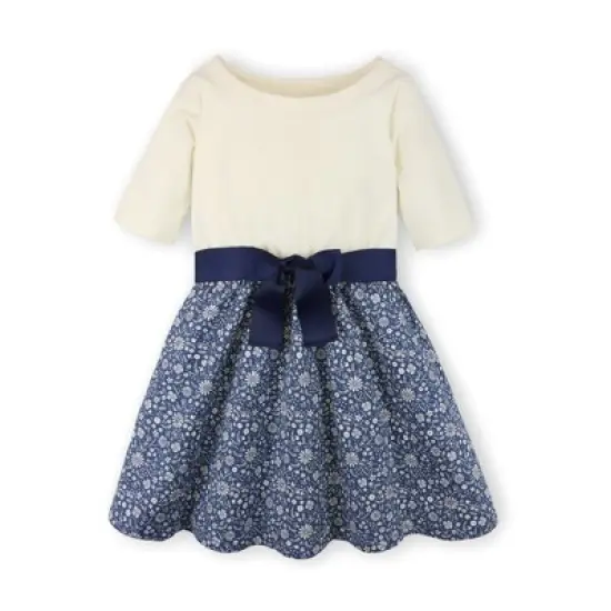 Hope & Henry Girls' Organic Cotton Lightweight Blocked Skater Dress, Kids image {10}