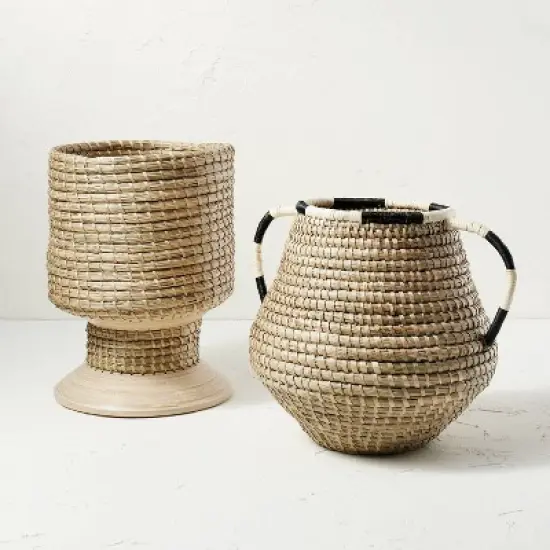 Seasgrass and Bamboo Woven Pedestal Vase - Opalhouse&trade; designed with Jungalow&trade; image {3}