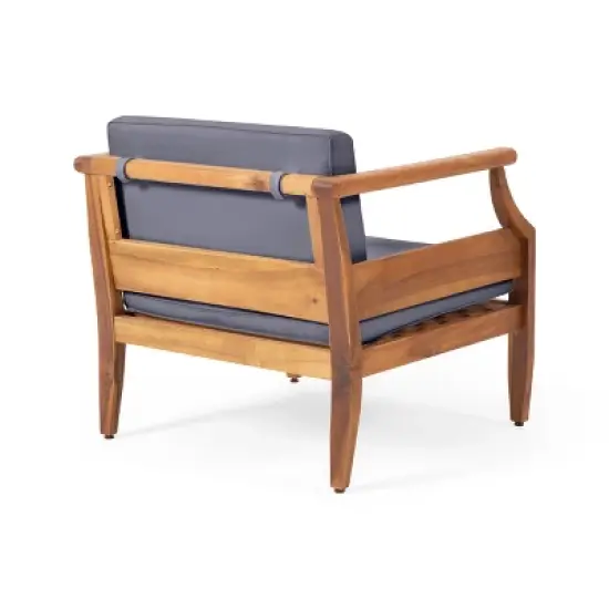 FIONECA Acacia Wood Club Chairs, 500lbs Capacity Outdoor Armchairs with Thick Cushions, Teak Finish Patio Furniture for Garden/Porch image {7}