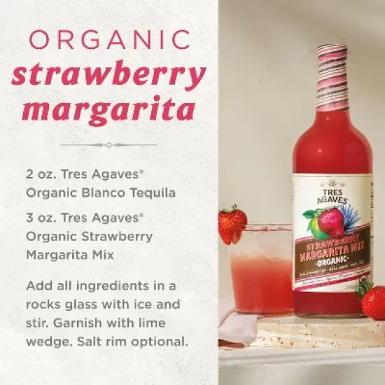 Tres Agaves Organic Strawberry Margarita Mix - 1L Bottle image {5}