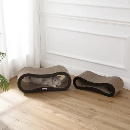 THE LICKER STORE Suvi Modern Cardboard Infinity 2-in-1 Lounge Bed Cat Scratcher with Catnip image {1}