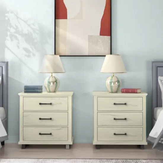Festivo 2pc Contemporary 3 Drawer Nightstand Side Table Set Saw Cut Off-White image {1}