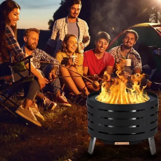 Acekool 26" Smokeless Fire Pit - 360&deg; Airflow Dual Burn Technology with Ash Pan & Spark Screen for Outdoor Gatherings (Black) image {7}
