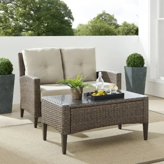 Rockport 2pc Outdoor Wicker Loveseat Seating Set - Crosley image {10}