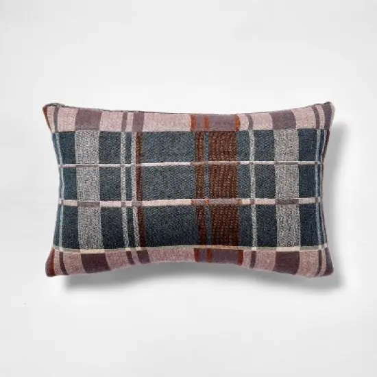Lumbar Woven Grid Pillow Neutral/Navy/Tan - Threshold designed with Studio McGee image {3}