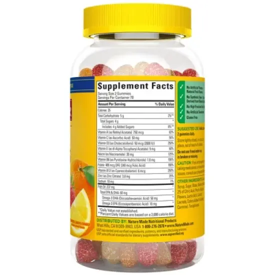 Nature Made Multi Plus Omega 3 Multivitamin Gummies  - Strawberry, Lemon & Orange - 140ct image {1}