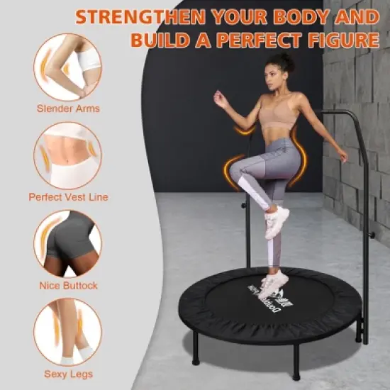 QingMoon Foldable Trampoline for Adults with Adjustable Handlebar, Thickened Steel Frame, Easy to assemble, waterproof Perfect for Exercise image {7}