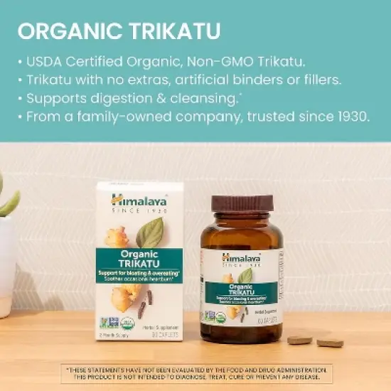 Himalaya Organic Trikatu, Herbal Supplement for Occasional Heartburn, Digestive Support, Non-GMO, USDA Organic, Vegan, 60 Plant-Based Caplets image {2}